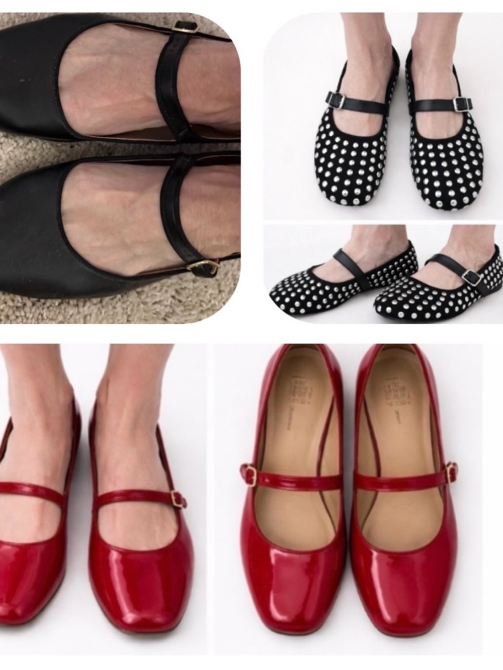 Time and Tru Red Patent Mary Jane Flats, black studded & black 3 PAIR ❤️